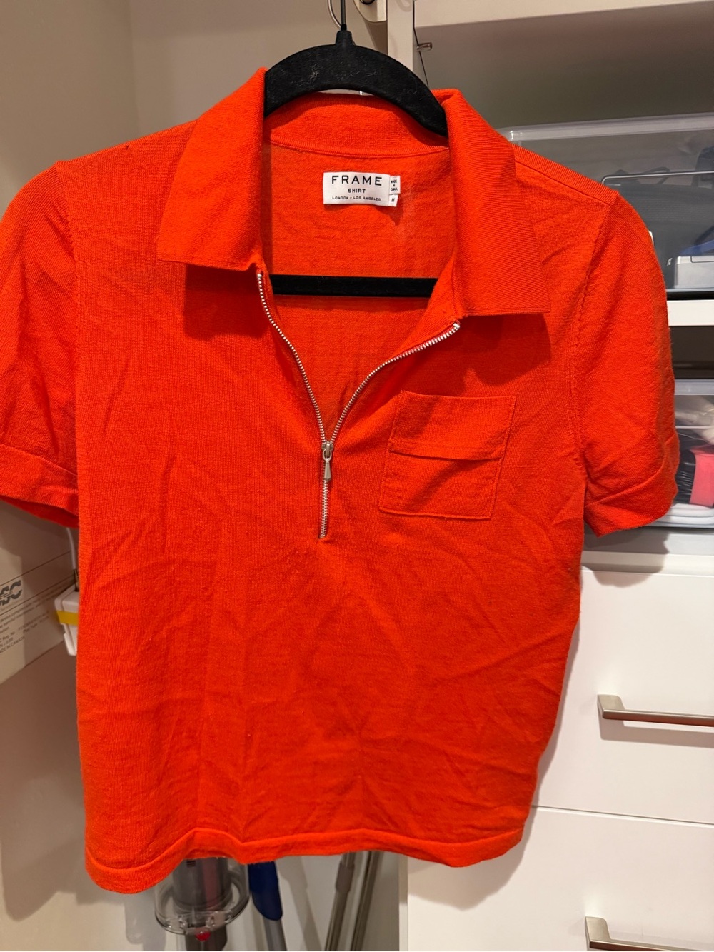 FRAME Cashmere Blend Red Zip Polo Sweater